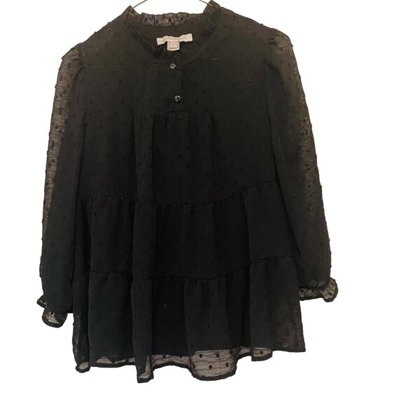Monteau Los Angeles Black Textured Chiffon Blouse XL - Picture 2 of 4